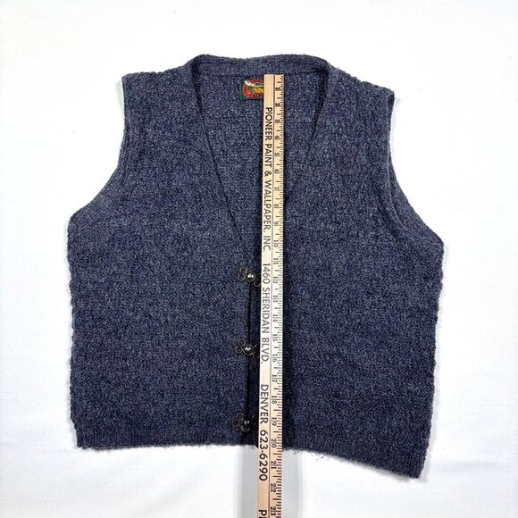 VTG Alps Blue/Purple Chunky Knit Granny Cardigan Sweater Vest Womens Med - Picture 7 of 8